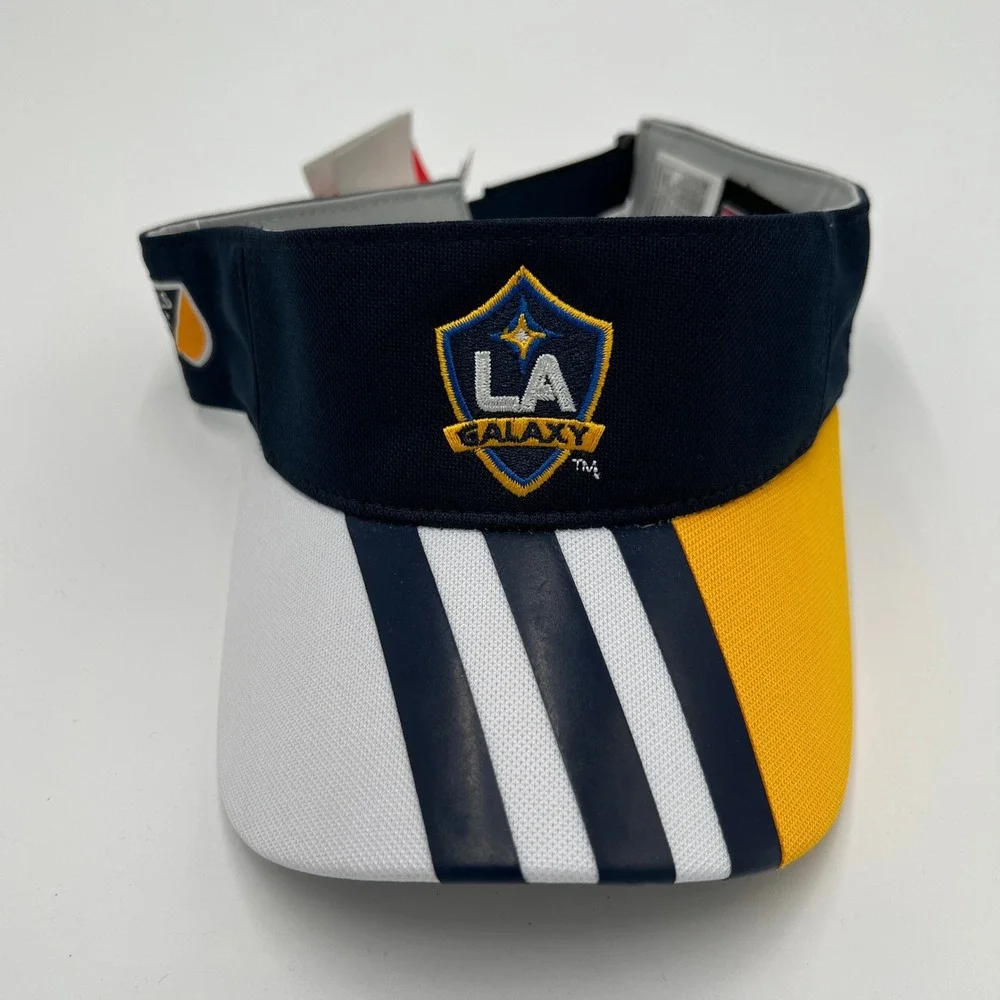 Adidas LA Galaxy MLS Soccer Visor Hat Navy Blue White Gold‎ Stripe OSFA New